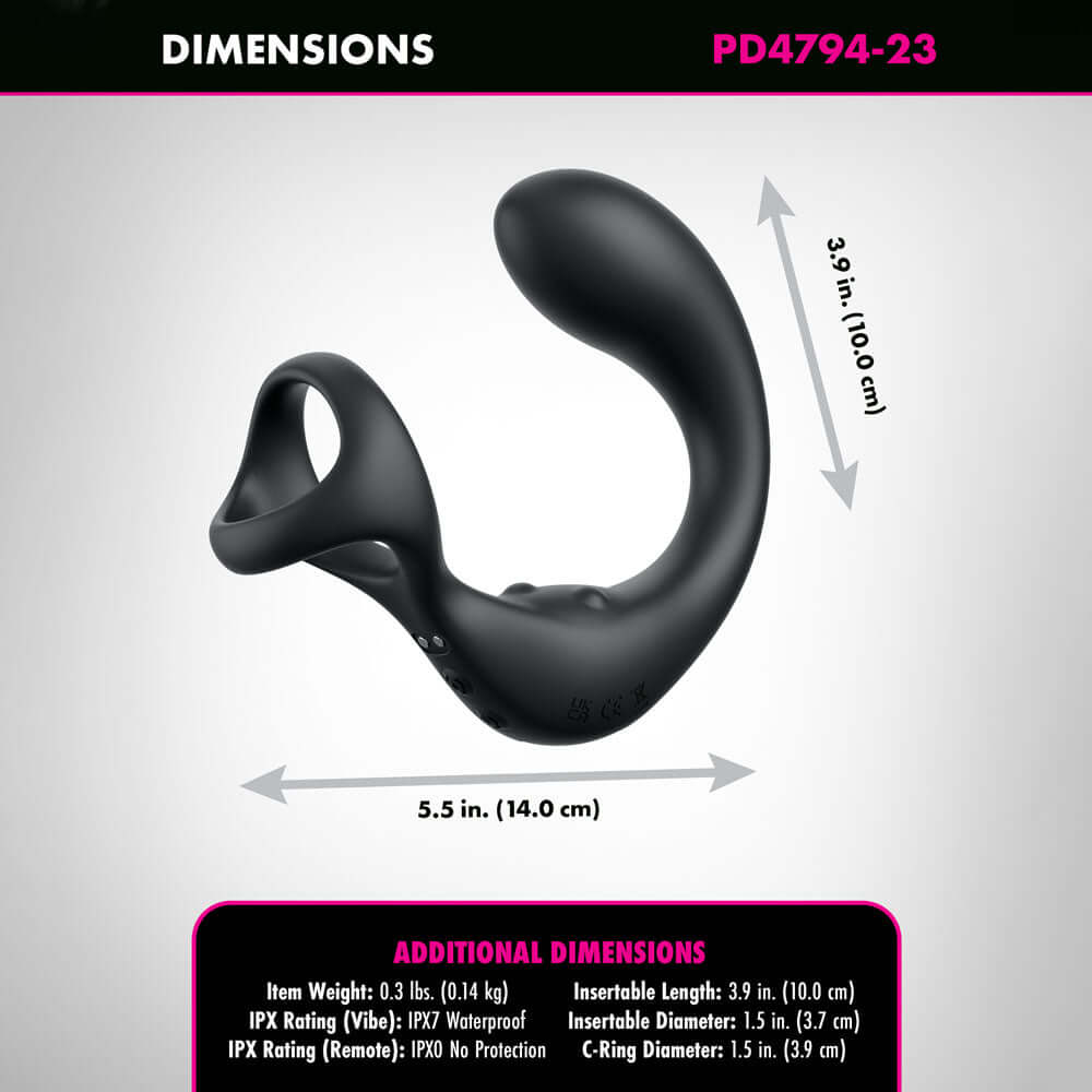 Anal Fantasy Elite Ass-Gasm Taint-alizer - Black USB Rechargeable Prostate Massage with Cock Ring